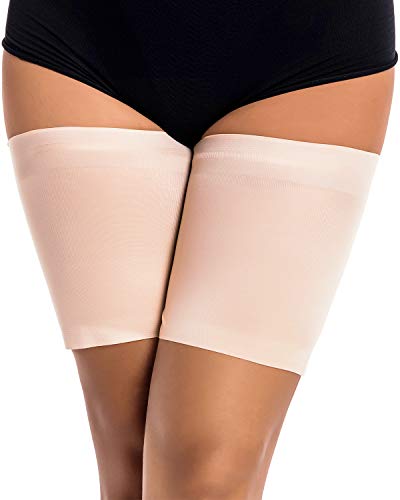 Memoryee Bandas elásticas para Muslos Bandas Deportivas Anti-Rozaduras para piernas con Calcetines de Silicona Antideslizantes/Beige-1 Pair/M(59-63cm)