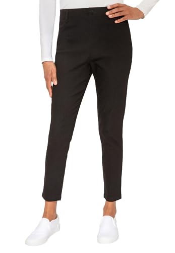 Women's Pull On Pants, Textured, Black, Large (US, Alpha, Large, Regular, Regular, Black)