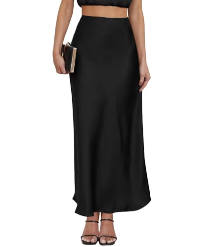 Women's Satin Maxi Skirt High Waisted Elastic Waistband...