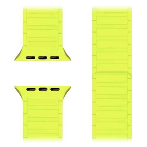 NALIA Nexus Correa Magnética Compatible con Apple Watch Correa Series Ultra/SE 10 9 8 7 6 5 4 3 2 1, 42/44/45/46/49mm, Silicona Transpirable, Banda Deportiva, Color:Amarillo Neón