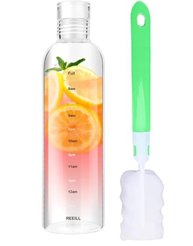 Water Bottles with Time Marker Reusable Clear Glass Drinking Bottles Suitable For Office Gym Outdoors (500ml)