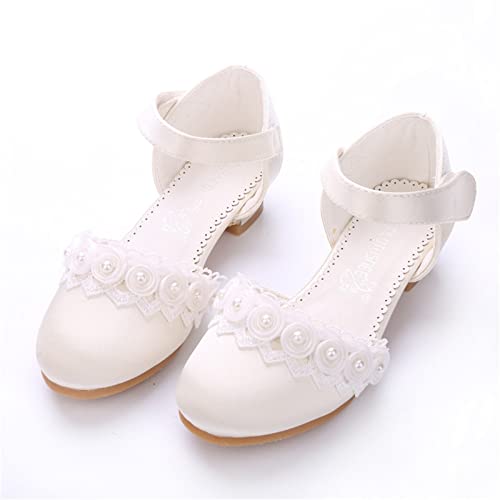 Kids/Children/Little Girls Dress Shoes Pumps Low Heels Sandals Princess School Wedding Party Dance (White, 3.5 Big Kids)4