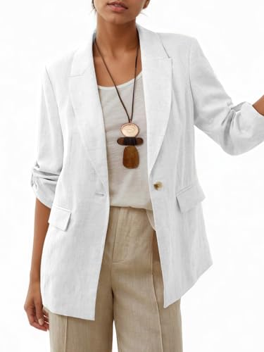 Mina Self 2025 Women's Summer Linen Blazer 3/4 Sleeve Long Lightweight Fully-Lined Trendy Casual Work Office Suit Jackets2