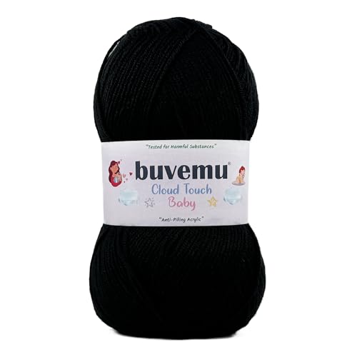 Image of Cloud Touch Baby - DK Weight Soft Anti-Pilling Yarn for Baby Clothes, Blankets & Amigurumi Crochet & Knitting, 90% Acrylic 10% Viscose derived from Bamboo, 3.53 Oz / 262 Yards (Black, 1 Pack)