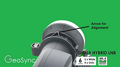 GeoSync Hybrid LNB 6 Output - 2 x Wideband and 4 x Quad - with Sky Compatible Bracket & Level for Use with Sky Q, Sky+, SkyHD or Freesat