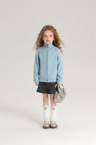 Image of Girls' Long Sleeve Knitted Cardigan Kids Zipper Shrug Sweaters Cropped Jacket Cover Up Tops