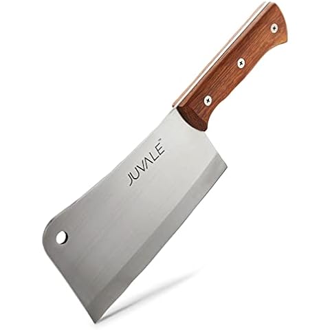 Juvale Meat Cleaver Bone Chopper for Chef, Meat Cutting - Heavy Duty Butcher Knife with Wooden Handle for Kitchen (8 Inch) Cover