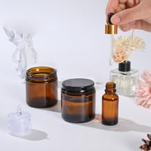 12 Pack Amber Glass Jars with Lids, Candle Jars with Metal and Plastic Lids, 4oz Glass Cosmetic Containers with Inner Liners for Creams, Lotions, Bath Salts, Essential Oil4