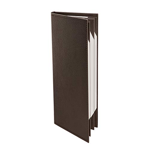 Menu Covers Made of Premium Faux Leather (10-Pack) - 4.25" X 11" - Wine List - Bar Menu (Brown, 6 Views)