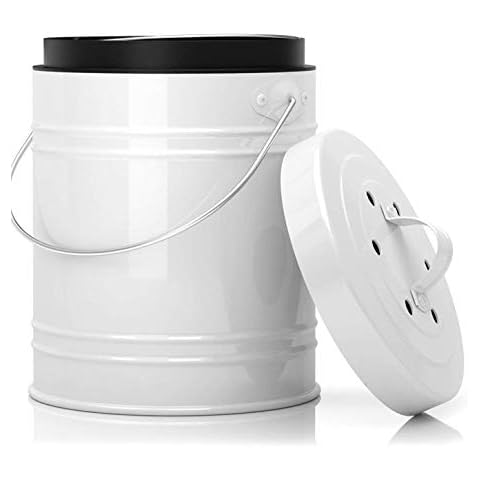 Cubo para Compost de 5 litros con Revestimiento de Plástico y Filtros de Carbón Cover