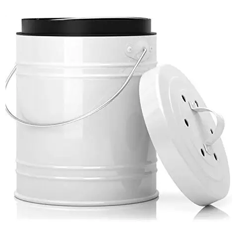 Cubo para Compost de 5 litros con Revestimiento de Plástico y Filtros de Carbón Cover
