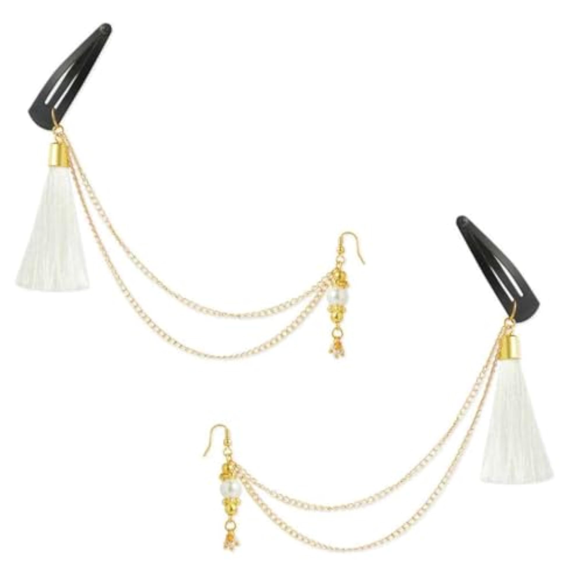 3pc Festive Set of Light Blue Beaded Tassel Earrings & Bracelet
