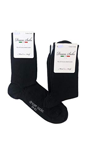 Dream Socks Lot de 6 paires de chaussettes courtes pour homme à mi-mollet en coton fil d'Écosse élastique, chaussettes très légères, fabriquées en Italie, remaillées à la main - Noir - 39/42 Cover