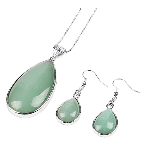 Parure de bijoux assortis pour femme - Collier avec pendentif et boucles d'oreilles pendantes - Avec boîte cadeau, Aventurine verte, Aventurine