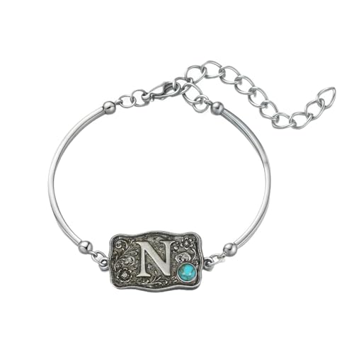 Image of Belt Buckle Bracelet Initial Letter A-Z Bracelets Western Cow Tag Bracelet Belt Buckle Necklace Western Style Initial Letter Pendant Necklace
