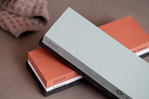 Kota Japan Combination Dual Sided Knife Sharpener Whetstone Set For Coarse Sharpening & Fine Polishing. Water Stone Kit | Adjustable Bamboo Holder Base | Precision Blade Guide (400-8000) #TOP5