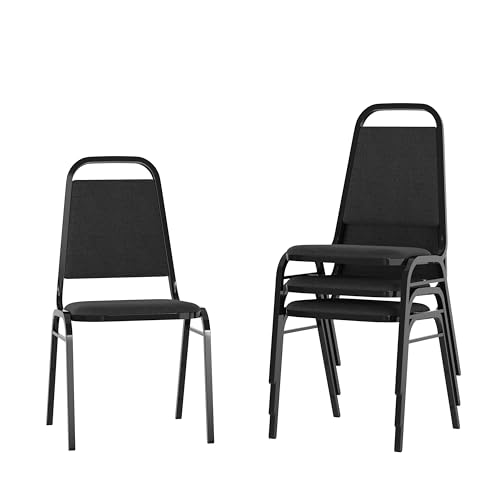 Image of Flash Furniture 4 Pack Hercules Series Trapezoidal Back Stacking Banquet Chair in Black Fabric - Black Frame