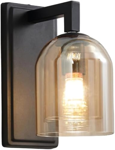 HBNCFTI Vintage Industrial Wall Sconce with Amber Glass Shade Black