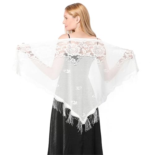 Women's Lace Triangle Scarf Shawl with Tassels Wraps for Brides and Women Swimwear Cover Up.(P10)3