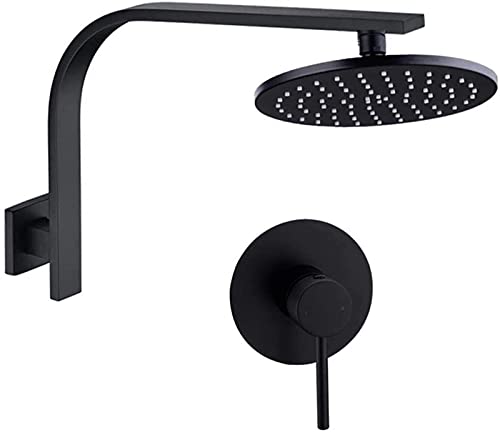 Mitigeur douche laiton massif noir mat avec bras col de cygne suspendu
