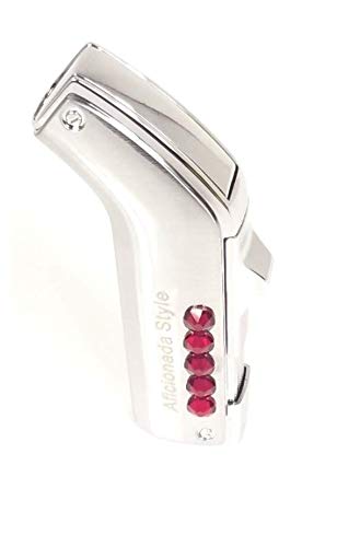 Aficionada Style Silver Dual Flame Torch Lighter - Light Siam Swarovski Crystals-image-7