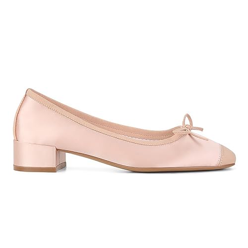 Women's Bowknot Flat Mary Jane Shoes Elegant Square Toe Block Heel Slip-On Ballet Shoes for Party, Date, Dance, Leisure