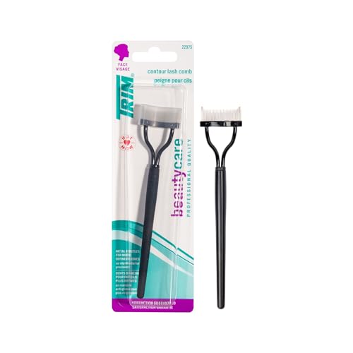 Trim Contour Lash Comb with Cover - Professional Eyelash Separator - Natural-Looking Defined Lashes - Metal Bristles - Curved Design - Non-Slip Handle - Black
