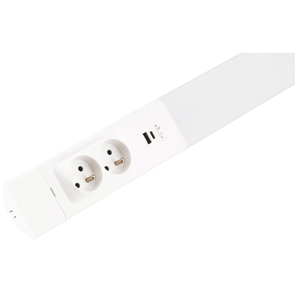 Regleta LED de cocina, 80 cm, ángulo de aluminio, 18 W, 2 enchufes - 2 cargadores USB