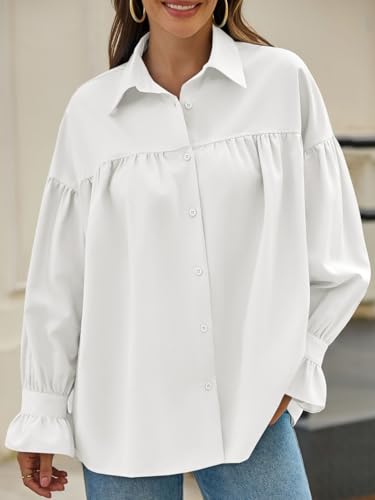 Cicy Bell Womens Oversized Button Down Shirts Long Ruffle Sleeve Pleated Babydoll Blouses Trendy Casual Tops2