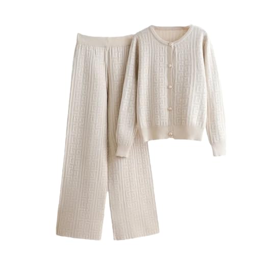 Ensemble en tricot pour femme chic et raffiné en maille beige de taille L de haute qualité