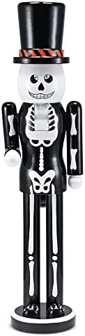 31DHiNfiqQL._AC_ Ornativity Christmas Scary Skeleton Nutcracker, Black and White Wooden Day of the Dead Skeleton Nutcracker Man with Cylinder Hat Xmas and Halloween Theme Holiday Nutcracker Doll Figure Decorations