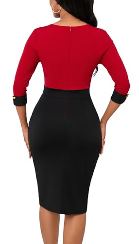Image of BestGirl Women's Peplum Dresses Bodycon 3 /4 Sleeve Wear to Work Office Sheath Dress