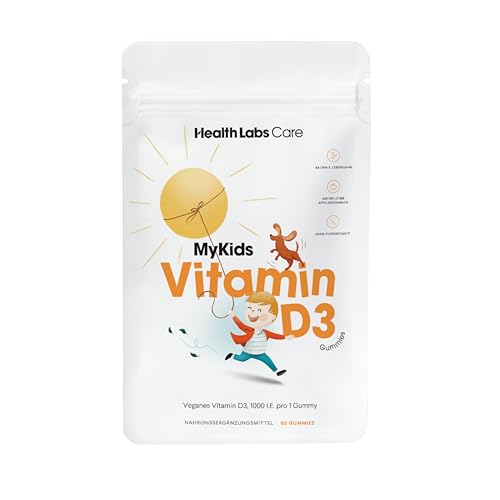 HEALT LABS CARE Vitamin D3 Gummies für Kinder, 1000 IE pro Portion, Ohne Zuckerzusatz oder Süßungsmittel, Vegan, Glutenfrei & Lactosefrei, Vitamin D Kinder, Laborgeprüft, 60 fruchtige Gummies