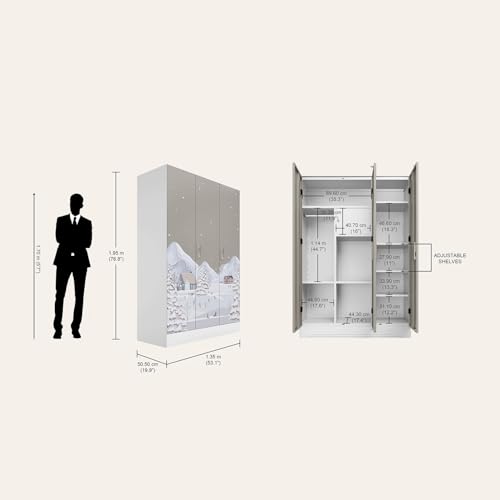 Image of Interio by Godrej Slimline 3-Door Digital Printed Steel Almirah (Snowscape Warm Grey), 1-Year Warranty, 1 Locker
