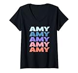 donna funny modern repeated text design amy maglietta con collo a v