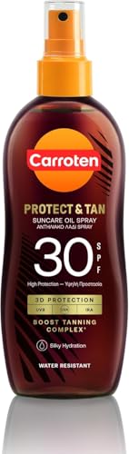 Carroten Protect&Tan Aceite Bronceador SPF 30, 150 ml - Acelerador del Bronceado con Protección Solar - Spray Bronceador con Ácidos Grasos Omega - Protector Solar Spray con Aceite de Zanahoria y Coco