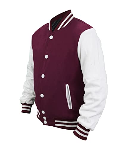Oskar Leather Unisex Varsity Letterman Jacket Fashion Causal Slim Fit Baseball Bomber Fleece Jackets (Small, Maroon/White) #TOP3