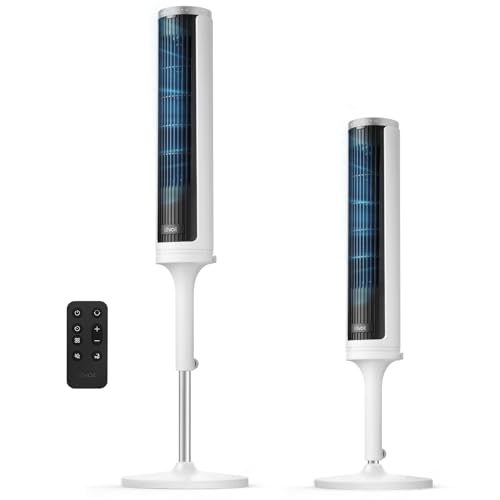 Image of LEVOIT Tower Fan for Bedroom, Standing Fan with 36 inch-47 inch Adjustable Height, 90 Oscillating Room Fan, 28dB Quiet for Sleep, 23 ft /s Velocity, 5 Speeds 4 Modes, 12H Timer, Remoter, for Home, White