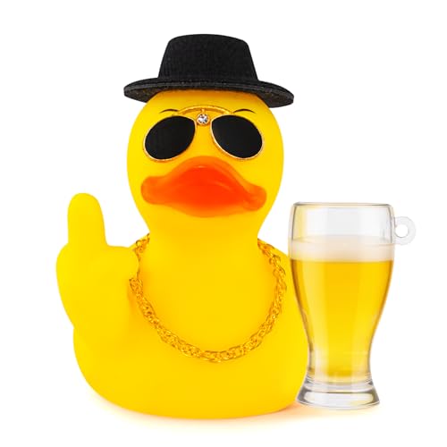 wonuu 3.54 in Big Rubber Duck Car Mid-Finger Duck Ornament Dashboard Decorations Duck Car Accessories Beer Glass Pilsner Glass