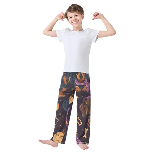 Halloween Pumpkin Dachshun Boys Long Pants Soft Trousers Elastic Waist Kids Lounge Bottoms with Pockets S-XL3