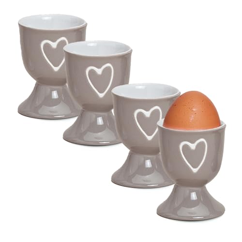 Bunte Landhaus-Stil Eierbecher 4er Set taupe - Runde Keramik...