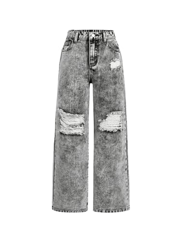 GORGLITTER Girl's Baggy Jeans Wide Leg Ripped High Elastic Waisted Denim Pants Cute Y2K Summer Trousers Streetwear