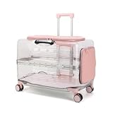 CAQYPVH Tierkoffer mit Teleskopgriff transparent Haustiertrolley mit Rollen rollbar Transportbox Teleskopgriff für Katzenbesitzer, Tierarztbesuche, Rosa