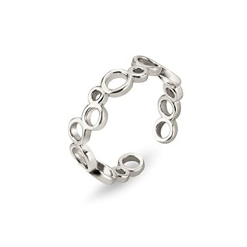 Annika Bella Sterling Silver Ring For Women, Stacking Rings, Open Adjustable Ring, Fits Sizes Between Us6 - Us9, Cuff Ring, Double Band, Signet, Dome, Chunky, Chain Rings (Circles) #TOP29