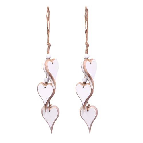 KLINNA 2 Stück Herz Deko Holz Anhänger | Hängende Fensterdeko & Wanddeko im Vintage Stil | Holz Dekoherz als Dekoaufhänger für Hochzeit, Liebevolles Geschenk (WD0034)