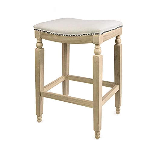 Barton Set Of 2 Bar Stool Saddle Counter Height Footrest Bar Stool Chairs, Beige #TOP2