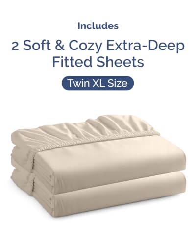 Image of CGK Linens 2 Pack Extra Deep Twin XL Fitted Sheets - Wheat