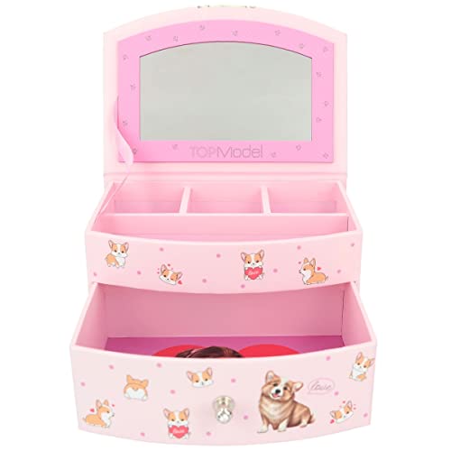 Depesche 12280 TOPModel Rose, Corgi, Motif modèle et Pierres Scintillantes, boîte à Bijoux avec Miroir et Couvercle à charnière