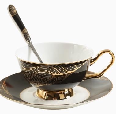 6.8オンス 金色の花と蝶 ファインボーンチャイナ コーヒーカップ 磁器 ティーカップ＆ソーサーセット マグカップ(4) (5)