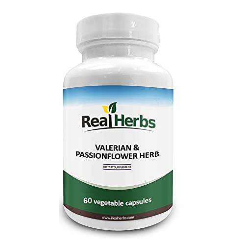 Real Herbs Valerian Root Pure Extract 4:1 400mg and Passion Flower Powder 300mg - 700mg - Natural Sleep Aid, Promotes Calmness and Peace of Mind - 60 Vegetarian Capsules - Gluten Free